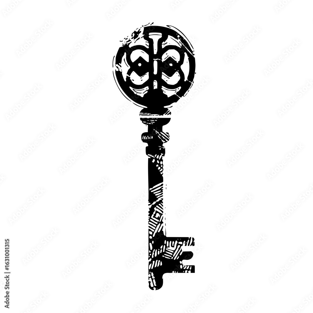 Obraz premium Vector Intricate antique key with ornamental head.