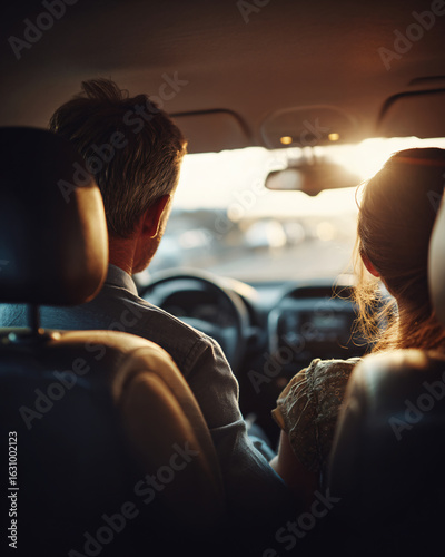 Couple Enjoying Scenic Road Trip Car Sunset Adventure Journey Relationship Love Driving Freedom Companionship Leisure Young Romantic 