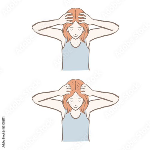 ヘッドマッサージをする女性の手描きイラスト