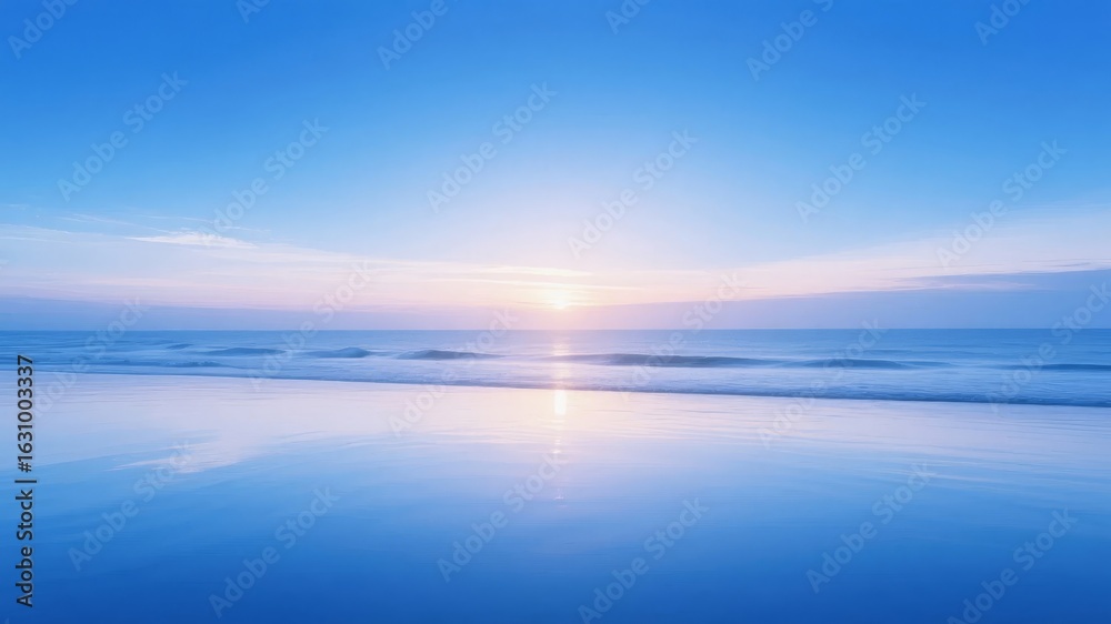 Fototapeta premium Calm Beach at Sunset with Reflective Sand and Serene Ocean