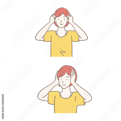 ヘッドマッサージをする女性の手描きイラスト