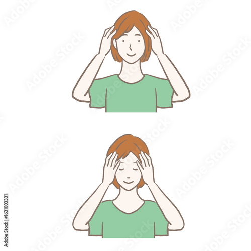 ヘッドマッサージをする女性の手描きイラスト