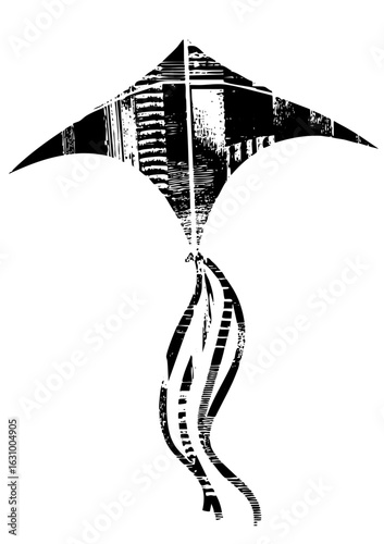 Vector Stylized ray with flowing tentacles in monochrome.