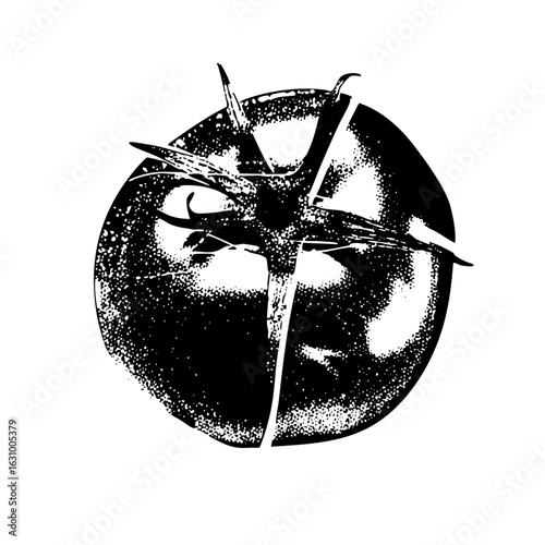Vector Sliced tomato with dotted texture