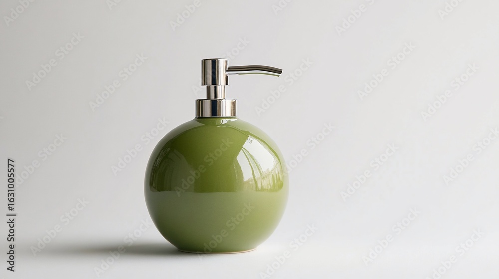 Obraz premium Elegant Olive Green Ceramic Soap Dispenser with Silver Pump Detail