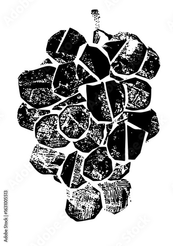 Vector Detailed black and white of a bunch of grapes.