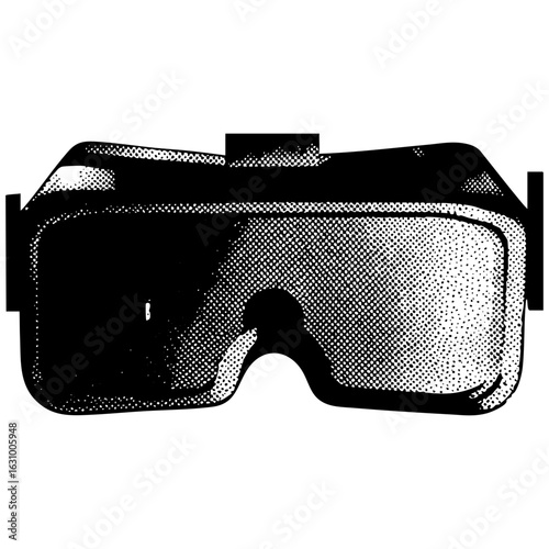 Vector Modern virtual reality headset in halftone style.