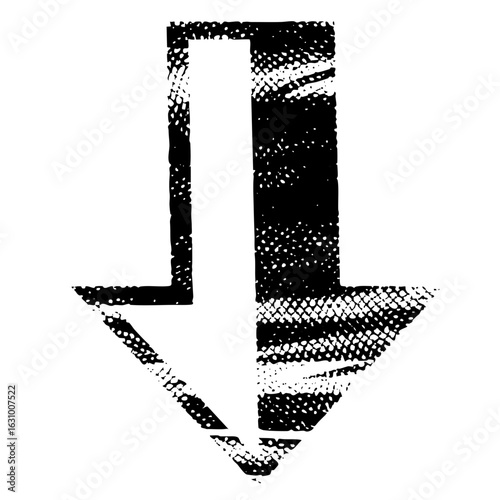 Vector Distressed downward arrow with a textured grunge aesthetic.