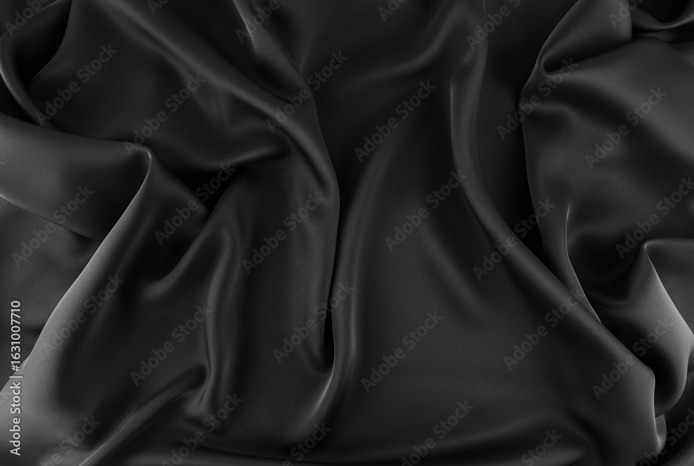 Fototapeta premium Black Crumpled Silk Texture Background