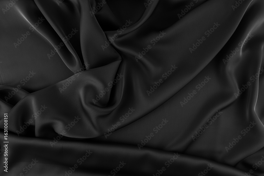 Fototapeta premium Black Crumpled Silk Texture Background