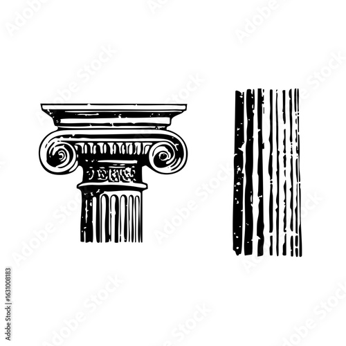 Vector Classical column capitals and fluted pillar .