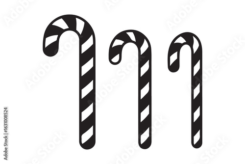 Candy Cane Silhouette Vector Set Christmas Holiday Icon Bundle with Bow and Stripes