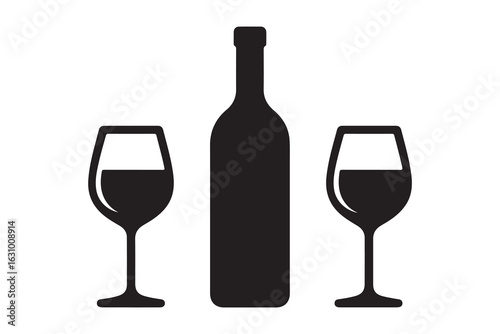 Wine bottle with wine glass icon isolated on white background. Vector illustration.