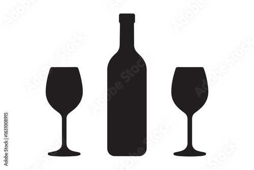Wine bottle with wine glass icon isolated on white background. Vector illustration.
