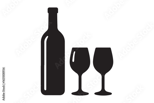 Wine bottle with wine glass icon isolated on white background. Vector illustration.