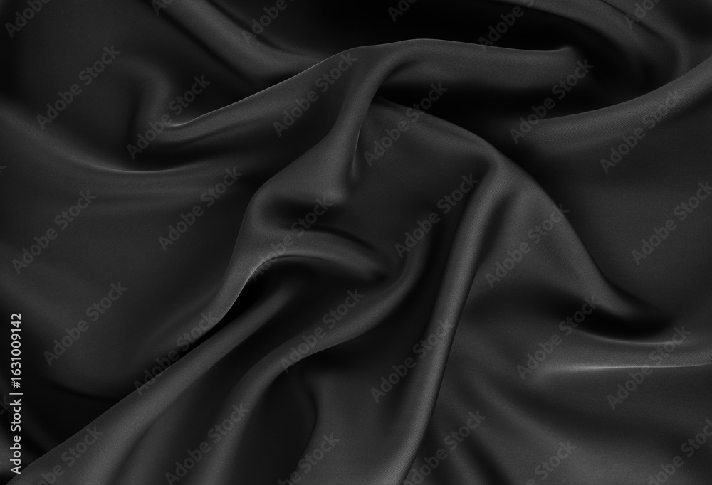 Fototapeta premium Black Crumpled Silk Texture Background