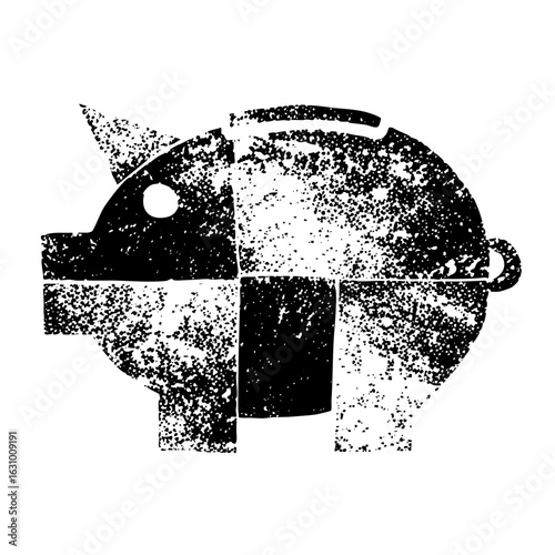 Vector Geometric pig with distressed texture.