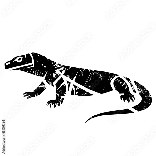 Vector Stylized monitor lizard with textured scales and a bold outline.