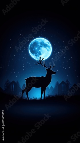 Majestic stag silhouette under a luminous moonlight