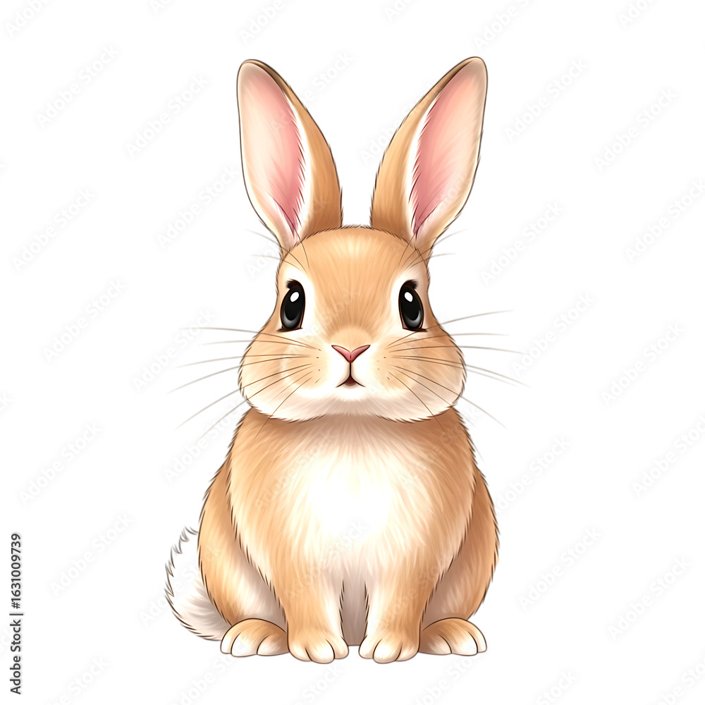 Fototapeta premium 3d Cute brown bunny rabbit sitting and looking forward isolated on transparent background