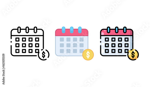 Calendar with a dollar coin icon, suitable for financial planning, budgeting, and payment scheduling concepts.
