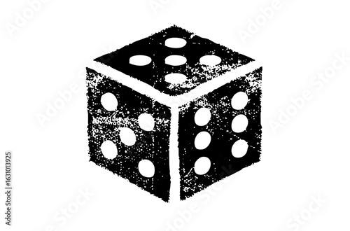 Vector Black vector of a three-sided die with dots.