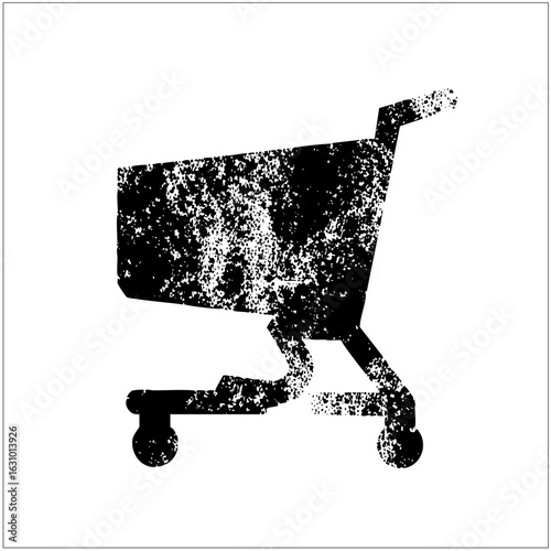 Vector Distressed shopping cart depicts retail and consumerism.