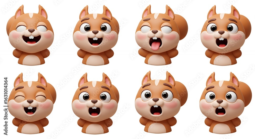Cartoon squirrel characters collection with diverse emotions Cartoon squirrel characters collection with diverse emotions