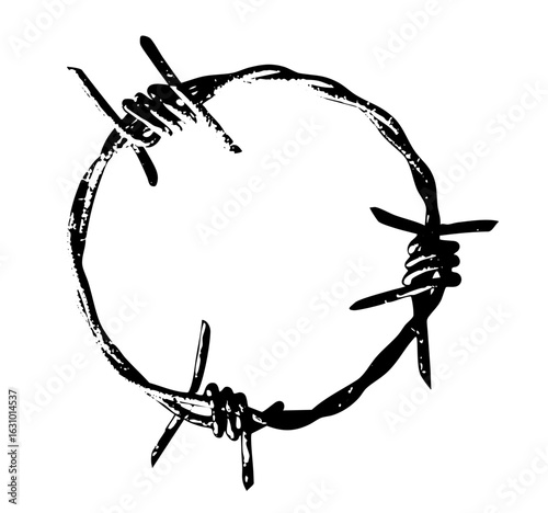 Vector Black barbed wire circle with sharp points.