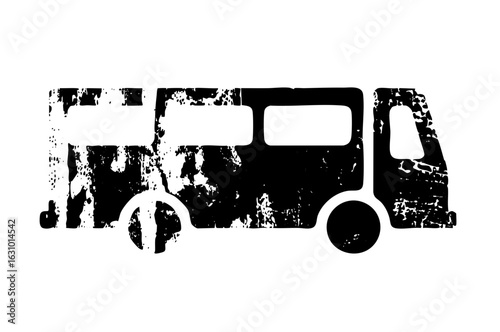 Vector Black silhouette of a vintage camper van with spare tire.