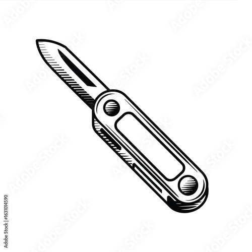 Hand drawn illustration of a small folding pocket knife