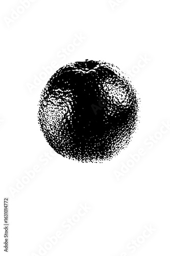 Vector Abstract sphere composed of granular dots and dark shapes.