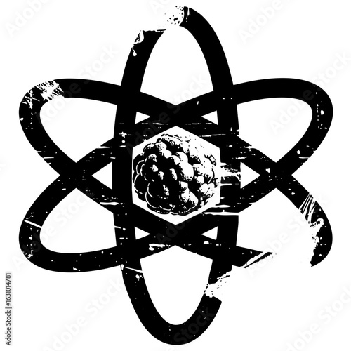 Vector Atomic brain concept featuring a hand within an orbital structure.