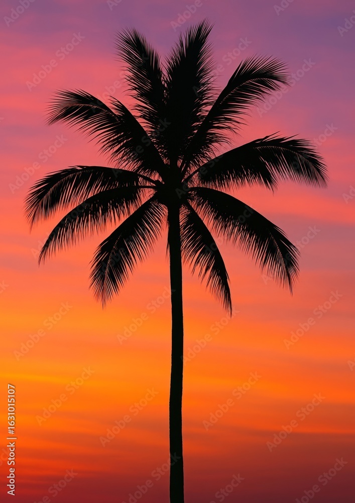 Obraz premium Vibrant tropical sunset silhouette palm