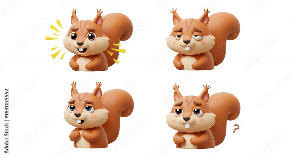 Fototapeta premium Four cartoon squirrel characters with diverse expressions