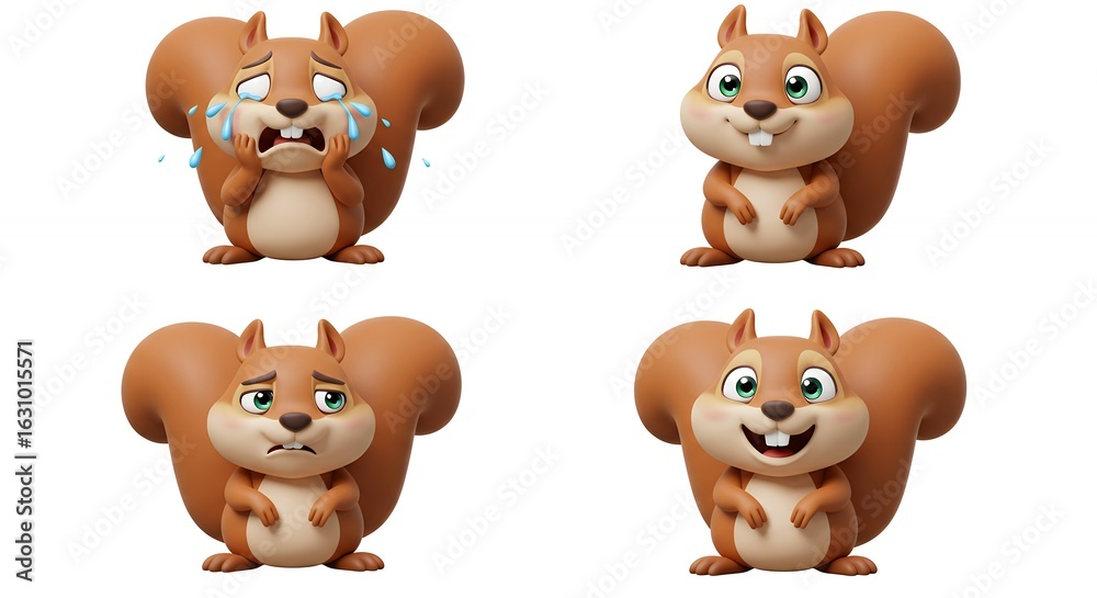 Obraz premium Four cartoon squirrel figures with different emotions