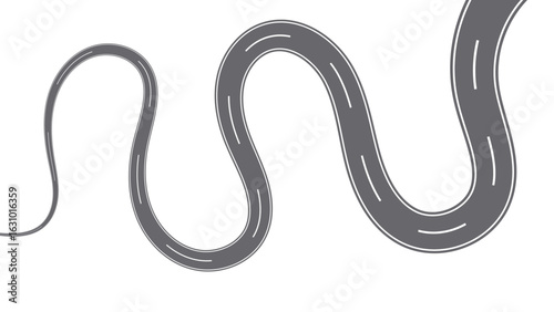 Winding road. Traveling along a curved highway. Road to horizon in perspective. Winding asphalt empty line isolated on transparent back. Curvy asphalt empty line isolated vector concept.