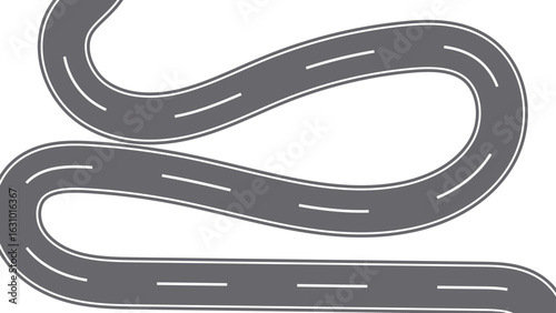 Winding road. Traveling along a curved highway. Road to horizon in perspective. Winding asphalt empty line isolated on transparent back. Curvy asphalt empty line isolated vector concept.