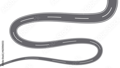 Winding road. Traveling along a curved highway. Road to horizon in perspective. Winding asphalt empty line isolated on transparent back. Curvy asphalt empty line isolated vector concept.