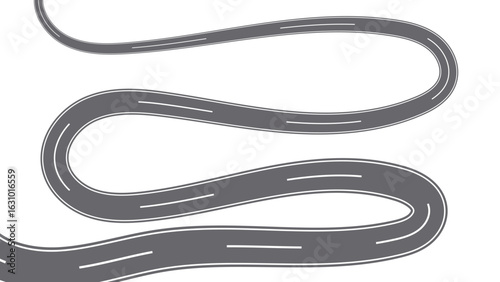 Winding road. Traveling along a curved highway. Road to horizon in perspective. Winding asphalt empty line isolated on transparent back. Curvy asphalt empty line isolated vector concept.