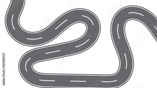 Winding road. Traveling along a curved highway. Road to horizon in perspective. Winding asphalt empty line isolated on transparent back. Curvy asphalt empty line isolated vector concept.