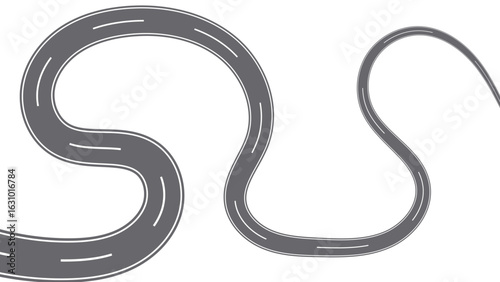 Winding road. Traveling along a curved highway. Road to horizon in perspective. Winding asphalt empty line isolated on transparent back. Curvy asphalt empty line isolated vector concept.