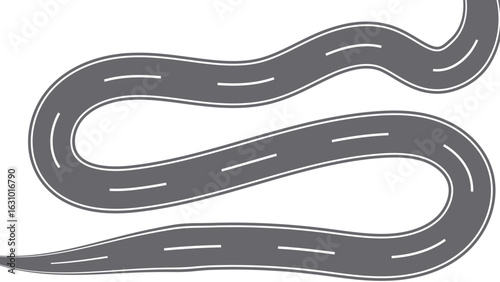 Winding road. Traveling along a curved highway. Road to horizon in perspective. Winding asphalt empty line isolated on transparent back. Curvy asphalt empty line isolated vector concept.