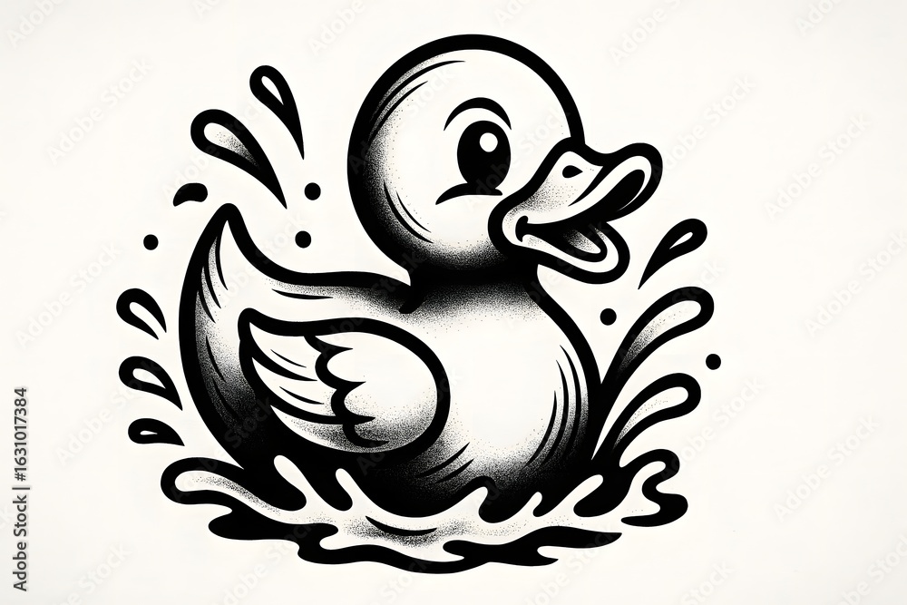 Fototapeta premium Rubber Duck Swimming Cartoon Illustration