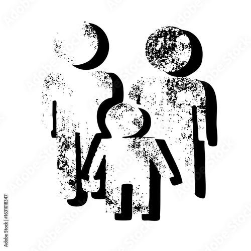 Vector Family silhouettes with moon heads walk together.
