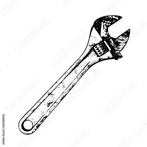 Vector Detailed of a vintage adjustable wrench tool.