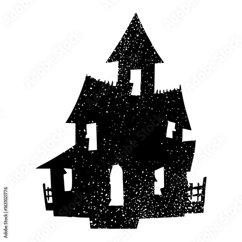 Vector Spooky haunted house with a textured black silhouette.