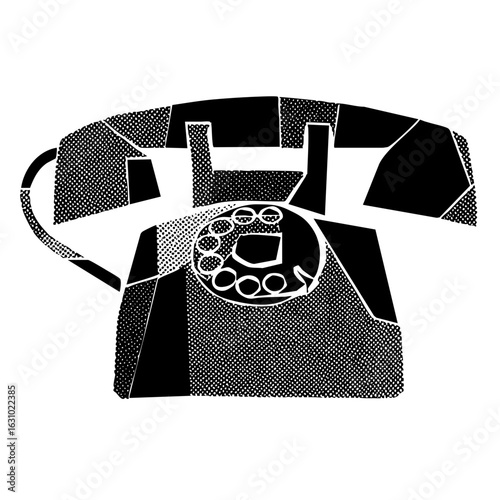 Vector Vintage rotary telephone with fragmented .