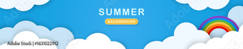 banner summer sky background, paper cut style