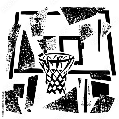Vector Abstract basketball hoop with geometric shapes.